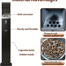 Standing Cigarette Butt Receptacle for Outside, Outdoor Cigarette Butt Disposal, Ashtray for Outside Patioto, Avoid Discarding Cigarette Butts, Black