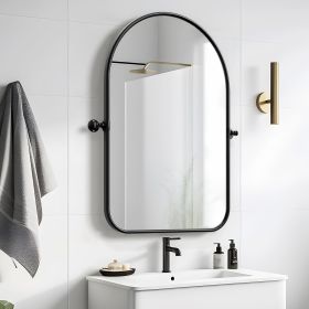 31"*23"Iron rounded arched black rotating hardware wall mirror Decorative Bathroom Mirror with Elegant Scalloped Design (Double sided)