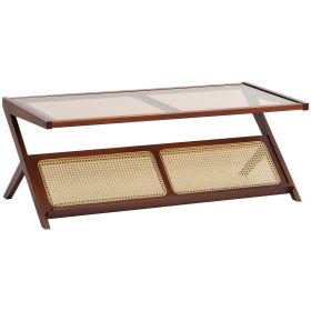 VEVOR Rattan Coffee Table Z-Shaped Rattan Coffee Table 1-Tier for Living Room
