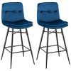 2 Pieces 29 Inch Velvet Bbar Stools Set with Tufted Back and Footrests