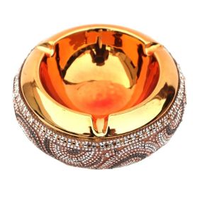 Ambrose Chrome Plated Crystal Embellished Ceramic Ashtray (Color: as Pic)