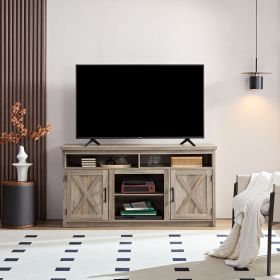 Farmhouse Barn door TV Media Stand Modern Entertainment Console for TV Up to 65" with Open and Closed Storage Space (Material: MDF, Color: Gray Wash)
