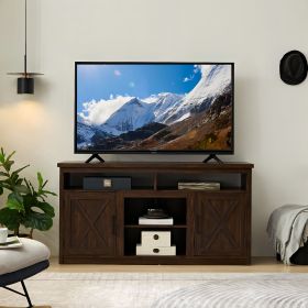 Farmhouse Barn door TV Media Stand Modern Entertainment Console for TV Up to 65" with Open and Closed Storage Space (Material: MDF, Color: Espresso)
