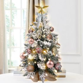 22in Tabletop Christmas Tree with Light Artificial Small Mini Red Christmas Decoration with Flocked Snow (Color: Rose gold)