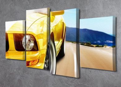 Yellow sport car 4 Split Panel Canvas (Type: Standard Framed Canvas Print (Split-Panel), size: 51" x 35" / 130cm x 89cm (Approx))