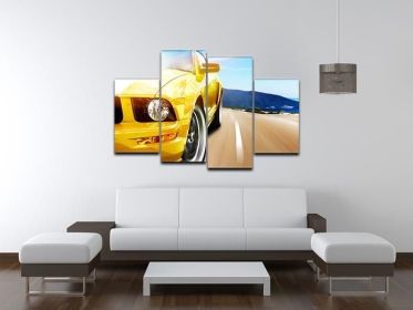 Yellow sport car 4 Split Panel Canvas (Type: Standard Framed Canvas Print (Split-Panel), size: 67" x 44" / 170cm x 115cm (Approx))
