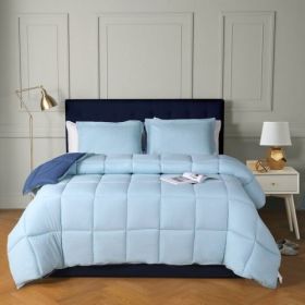 Twin/Twin XL Traditional Microfiber Reversible 3 Piece Comforter Set in Blue/Navy (Color: Blue/navy, size: twin-XL)