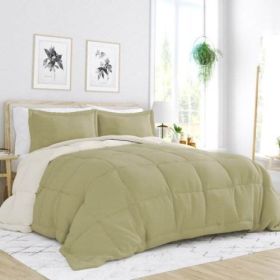 Twin/Twin XL 2-Piece Microfiber Reversible Comforter Set in White and Cream (Color: Sage Green/Cream)