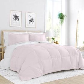 Twin/Twin XL 2-Piece Microfiber Reversible Comforter Set in White and Cream (Color: Set Blush Pink and White)