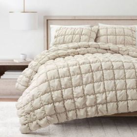 Twin/XL Soft Lightweight Puff Textured 2-Piece Comforter Set in Off White (Color: Neutral Tan)