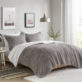 Twin/Twin XL size Reversible Soft Sherpa Faux Fur 2-Piece Comforter Set in Ivory (Color: Grey, size: twin-XL)