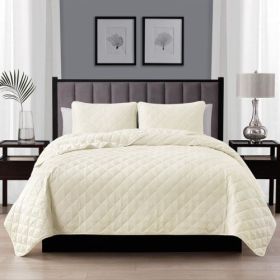 Twin/Twin XL 2-Piece Navy Blue Polyester Microfiber Reversible Diamond Quilt Set (Color: Ivory, size: twin-XL)